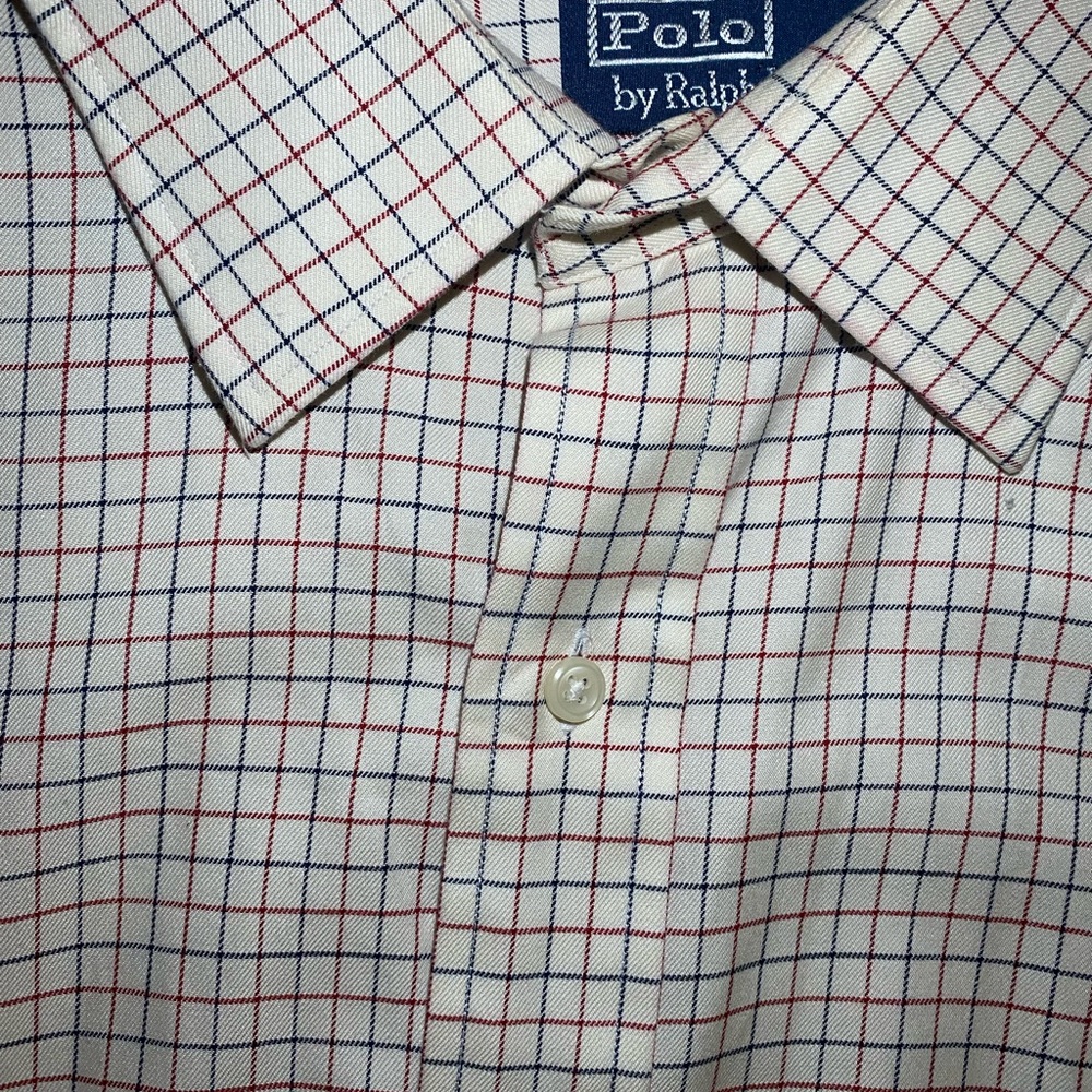 Polo by Ralph Lauren Men's Red, Cream, and Green Checkered Christmas Shirt